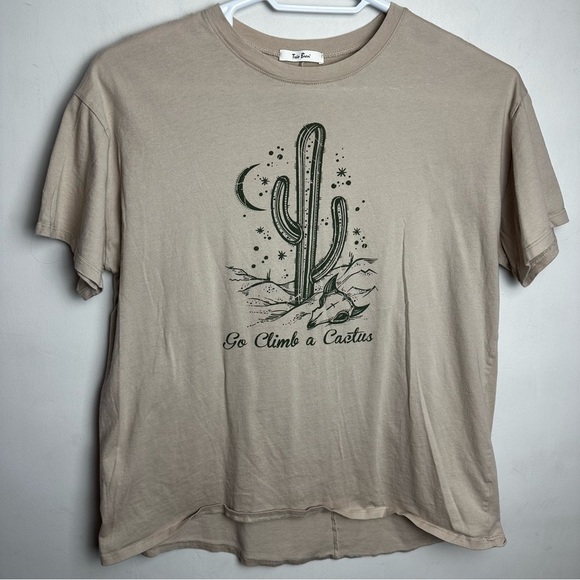Tres Bien Tops - Tres Bien Go Climb A Cactus Shirt 100% Cotton Women's Size Petite Large Tan